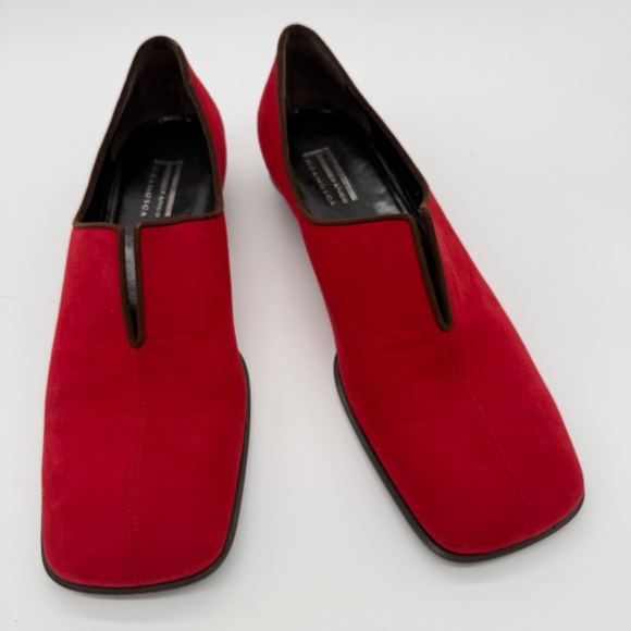 Vintage Franco Fieramosca Red Suede Square Toe Slip-On Flats 10B Made in Italy - Picture 4 of 12